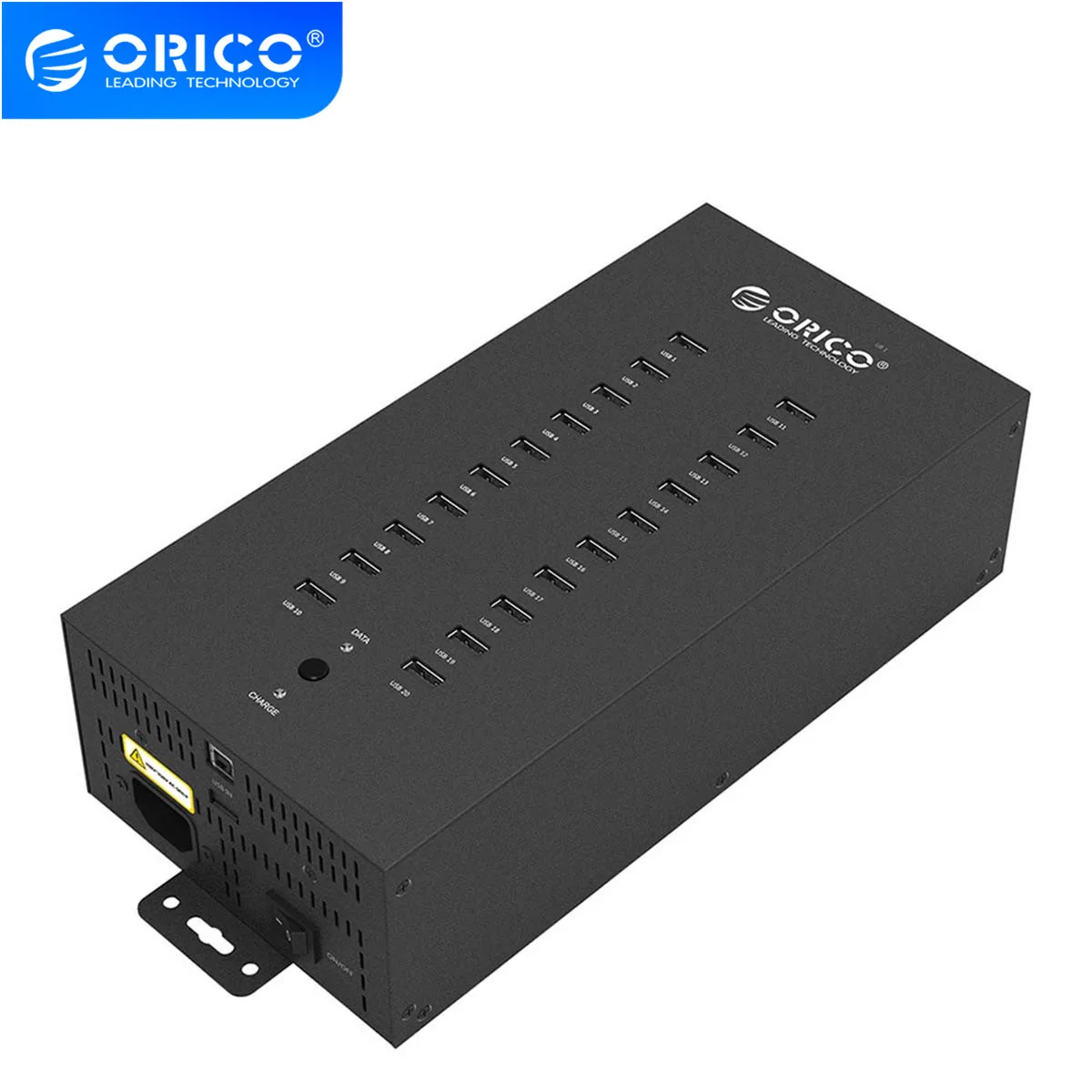 ORICO 20 Porty Priemyselné USB2.0 HUB s Režime Nabíjania a Dátum Režim -Black (IH20P)