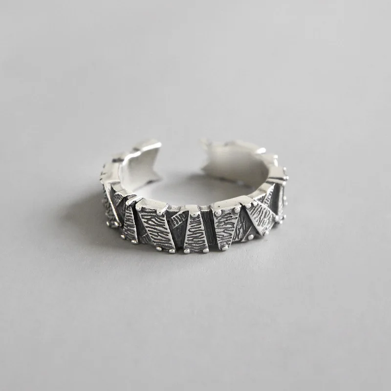 Originálne Pevné 925 Sterling Silver Prstene Pre Ženy Retro Starožitné Doplnky Geometrické Nastaviteľné Jemné Šperky Anelli
