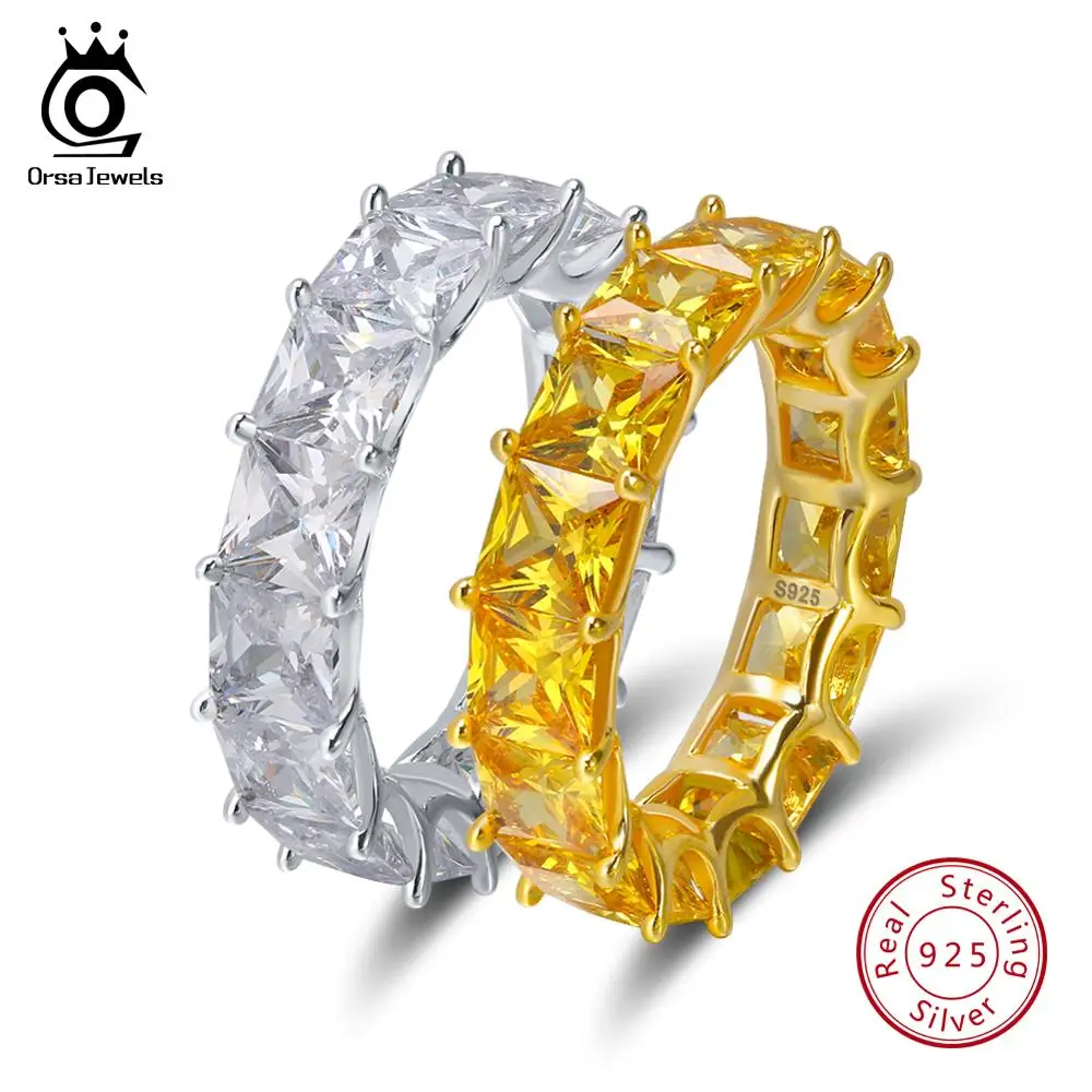 ORSA ŠPERKY 925 Sterling Silver Krúžky Pre Ženy, Luxusné AAA Kubický Zirkón Jasné, Yellow Crystal Silver Ring Šperky OSR48