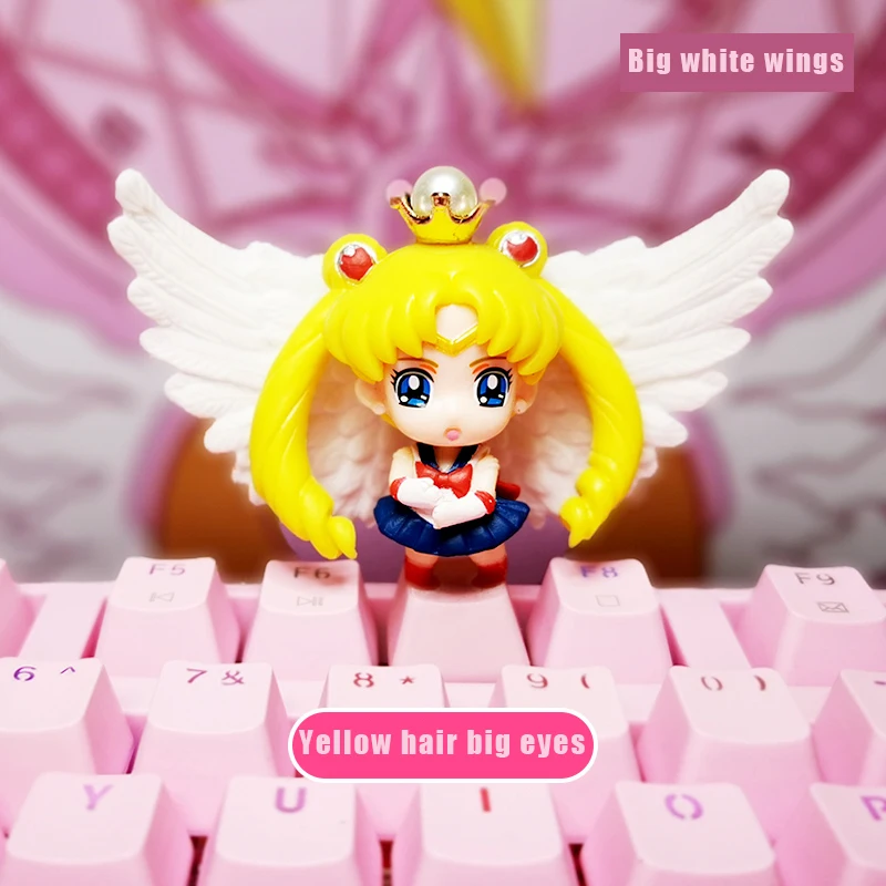 Osobné keycap ružová sailor moon roztomilé anime girl transparentné mechanické klávesnice dekorácie mačací pazúr stereo，Cartoon keycaps