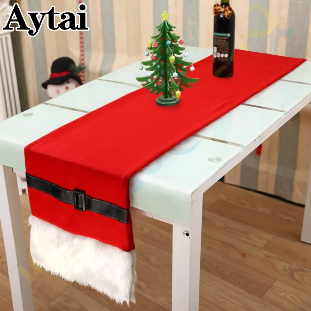 OurWarm 36*183 cm Vianočný Stôl Runner Umelú Kožušinu Červená Santa Claus Pás Santa Stôl Runner Vianočné Dekorácie pre Domov