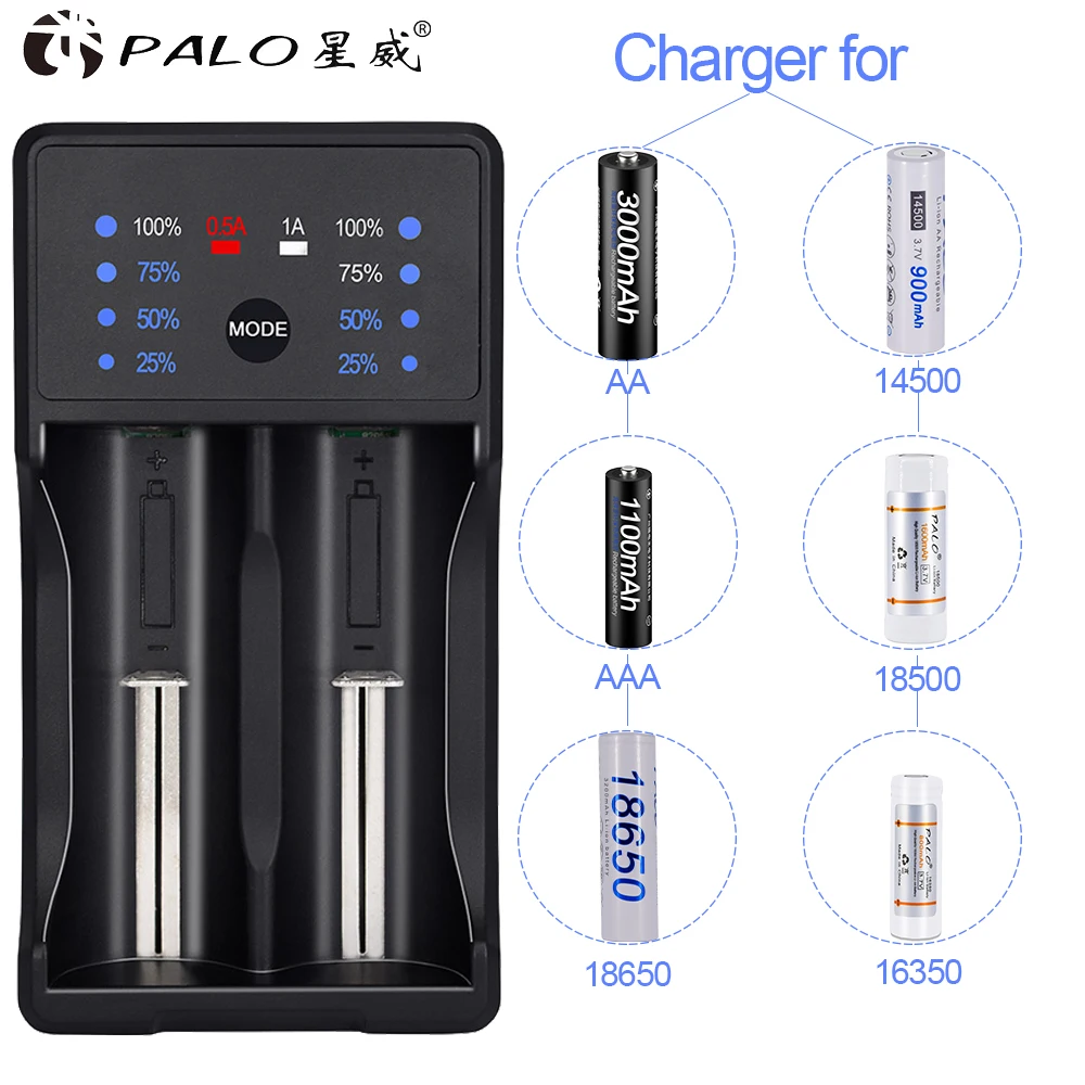 PALO 2KS 18650 batérie 3200mah 3,7 v 18650 nabíjateľná batéria s USB nabíjačku pre 3,7 v lítiové batérie, 14500 18500 18650