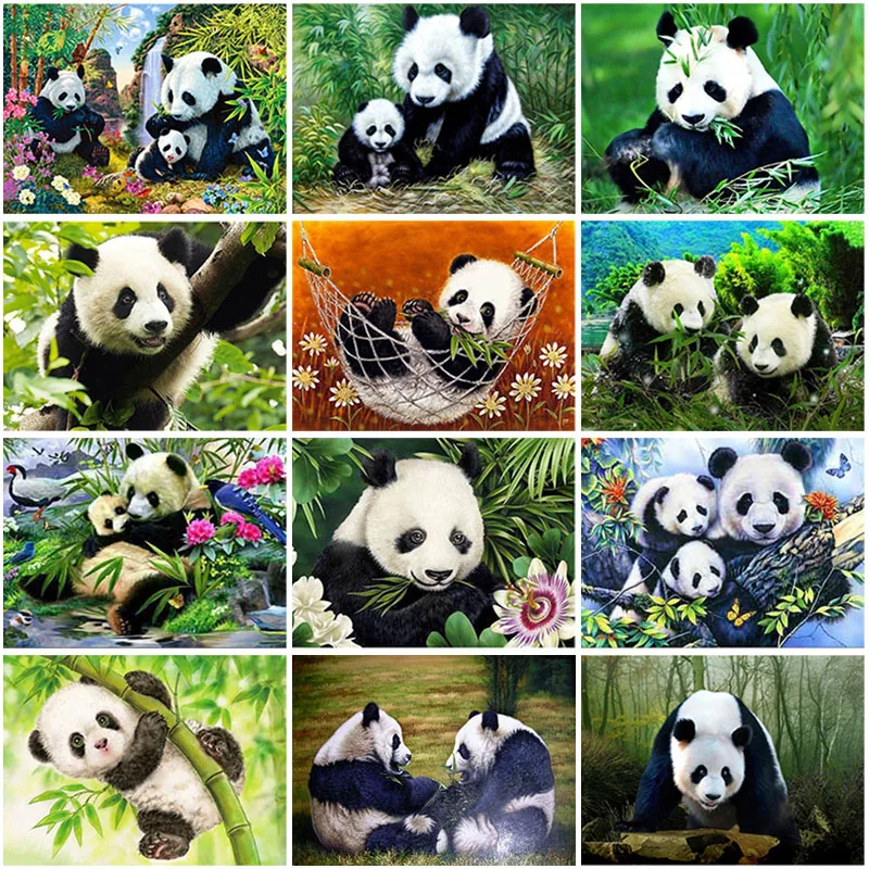 Panda DIY 5D Diamond Maľovanie Cross Stitch Plné Kolo Živice Mozaiky Zvieratá Diamond Výšivky Kamienkami Umenia, Ručne vyrábané Darčeky