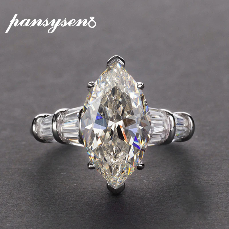 PANSYSEN Luxusné Moissanite Zásnubné Prstene pre Ženy, Nový Dizajn Mariquesa Rezanie 925 Sterling Silver Šperky Krúžok Jemné Šperky