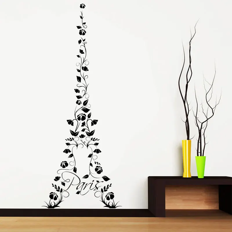 Paríž Kvetinový Eiffelova Veža Cestovné Vinyl na Stenu Umenie Kotúča, Obývacia Izba Samolepky pre Domáce Školy, Učebne kaviarne nástenná maľba CT12