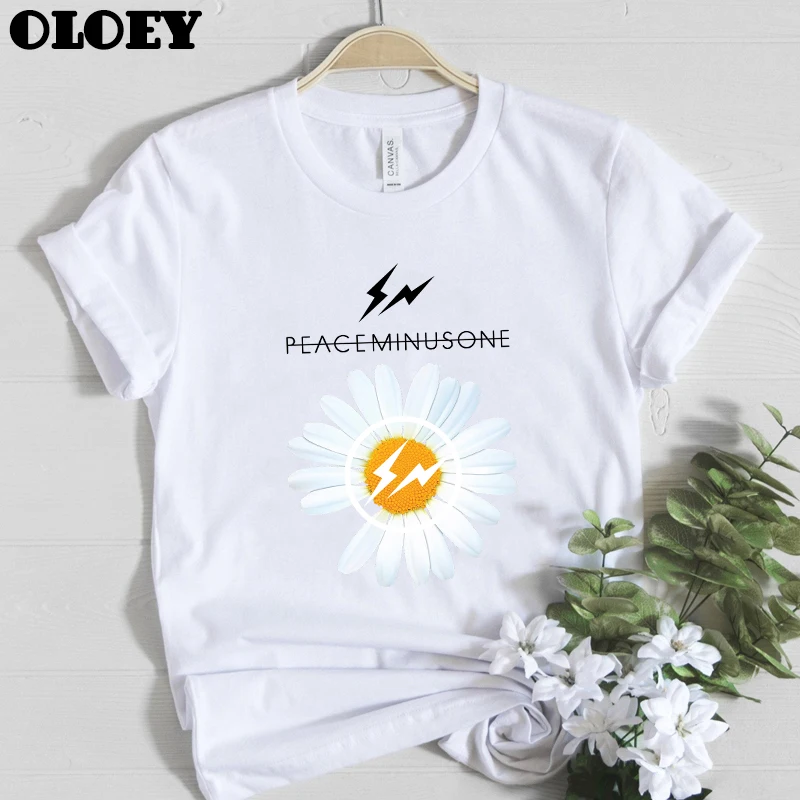 PEACEMINUSONE T shirt Ženy G-DRAGON Daisy T-shirts Lete Ženskej Hip Hop Tričko Bavlna Biela Tlačených Topy Streetwear Módy