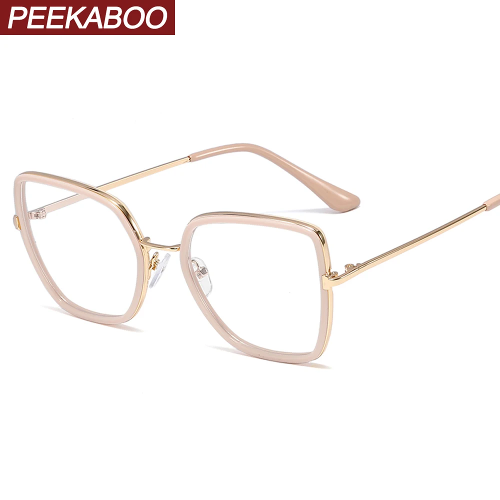 Peekaboo tr90 módne veľké okuliare cat eye námestie jasný objektív ružová žena okuliare predpis kovové zlato darček pre dámy