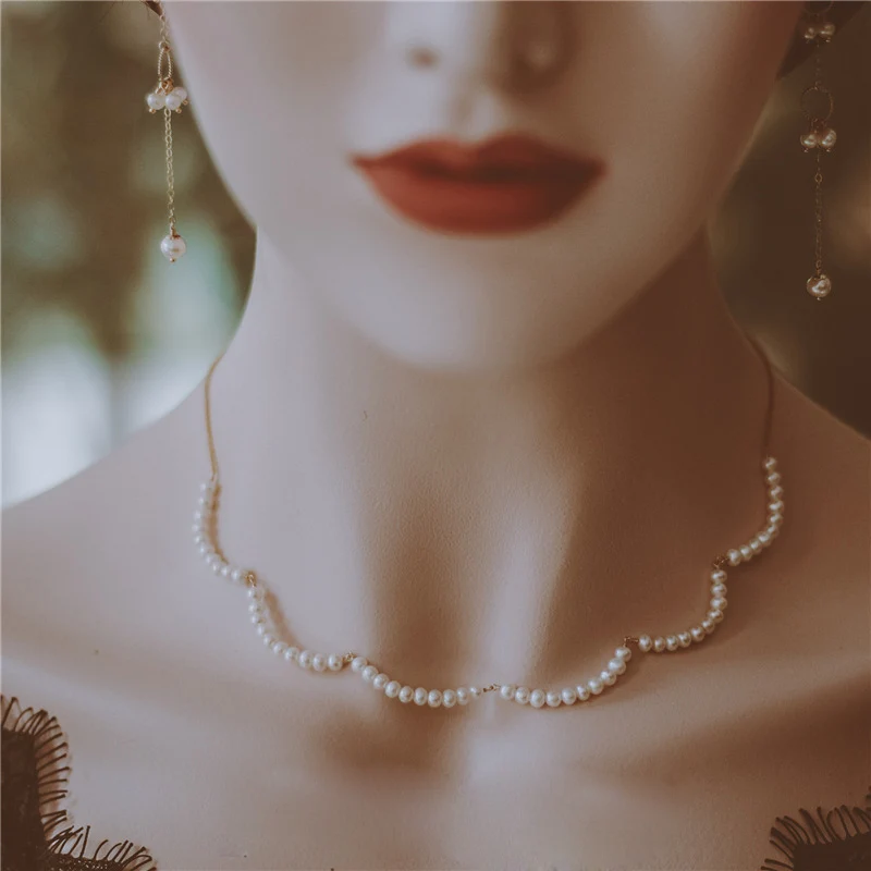 Perlový Náhrdelník Zlato Vyplnené Ručne vyrábané Šperky Vintage Charm Jednoduché Zlata Reťazca Strany Darček Collier Bijoux Femme Náhrdelník pre Ženy