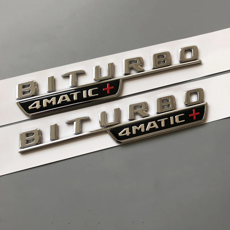 Plochý List Znak pre Mercedes Benz BITURBO 4MATIC+ Červená Plus Auto Styling Blatník Odznak Doulbe Turbo Nálepky Chrome Black Red