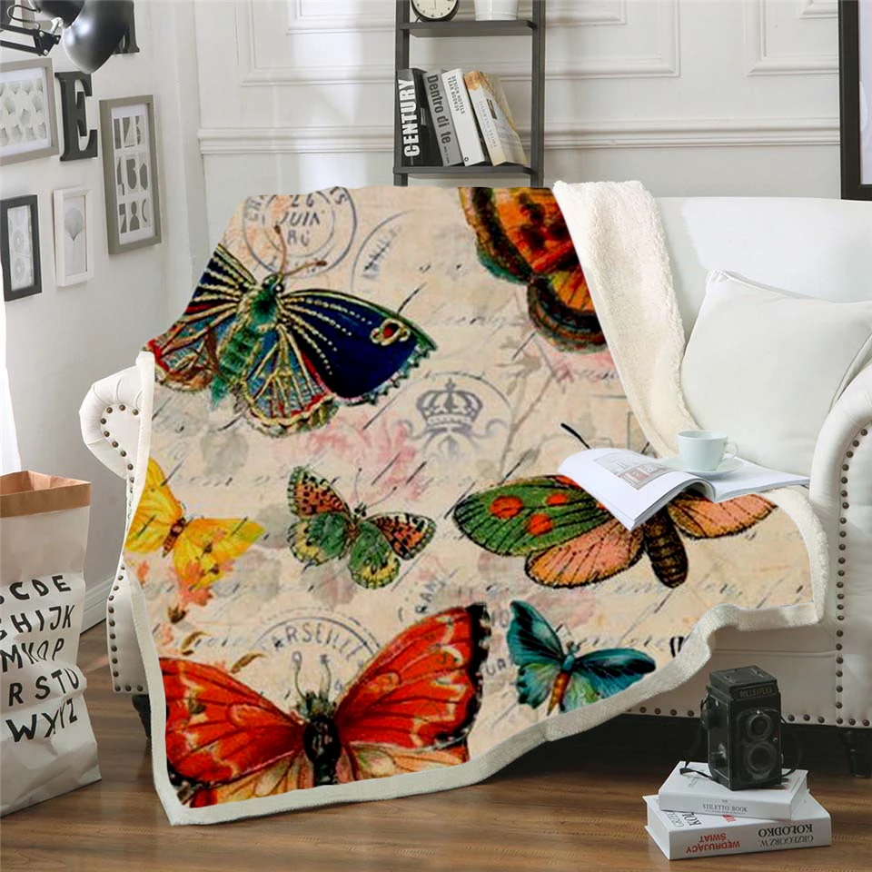 Plstar Vesmíru Farebný motýľ hmyzu Deka 3D tlač Sherpa Deka na Posteľ Detský Dievča Kvet, domáci Textil, Snového štýl-9