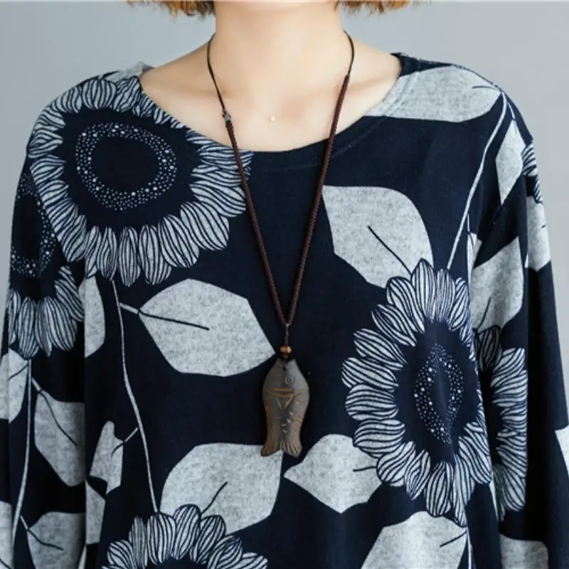 Plus Veľkosť Dlhý Rukáv Jeseň T Shirt Grafické Tees Ženy Vintage Estetické Kvetinový Tričko Kintted T-shirt Ženy Šaty, Topy 2019