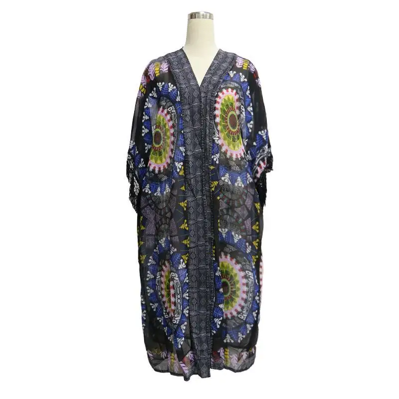 Plus Veľkosť Šifón Dlho kimono Čipky Cardigan Blúzka Ženy 2020 4XL 5XL 6XL 7XL Kvetinový Jar Leto Boho kórejský Vesty Blúzky
