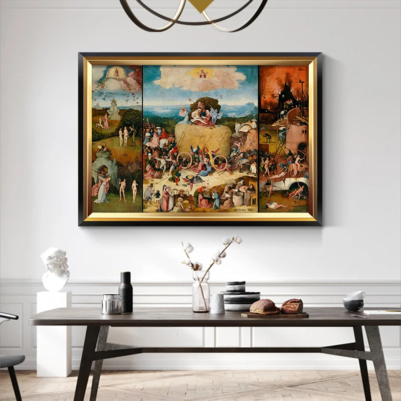 Pokušenie st antonína Hieronymus Bosch centrálny panel z triptychu Plátno, Vytlačí Maľby Nástenné Art Obraz Domova