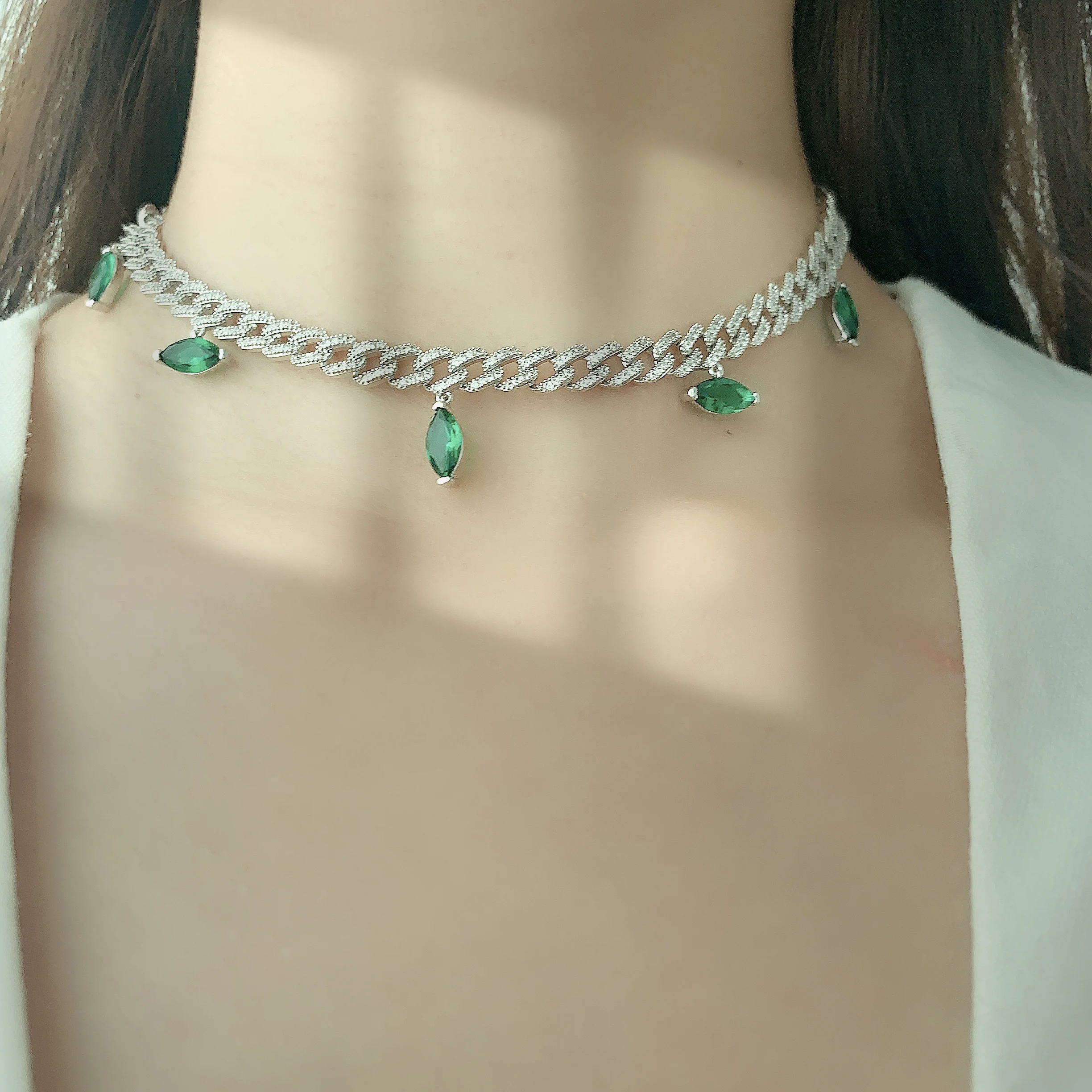 Populárne AAA Plný cubic zirconia Marquise ťahanie reťazí náhrdelník pre Ženy trendy Choker geometrické náhrdelníky JL1861