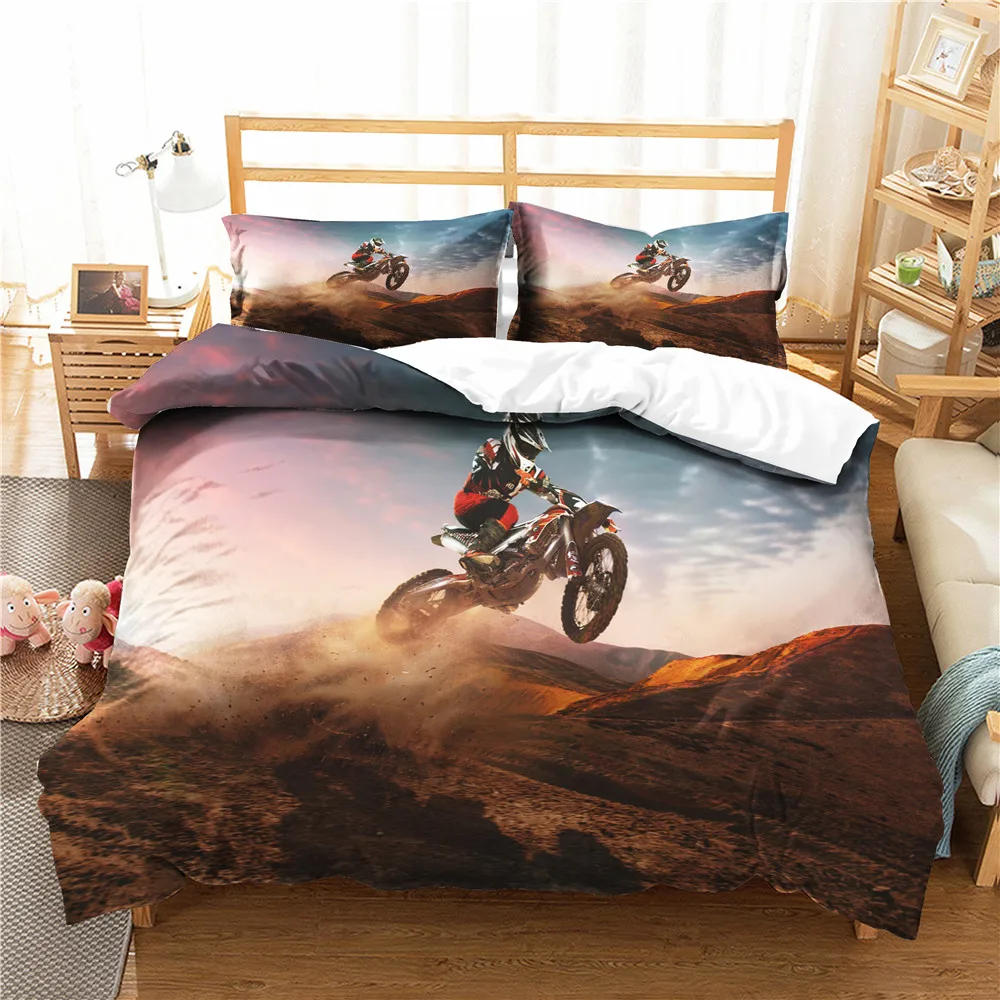 Posteľná bielizeň Nastaviť Spanie BedroomCover 3d Motocross Potlačené Obliečky Prehoz Chlapec Posteľná Bielizeň Kráľ jedna Veľkosť s obliečky na Vankúše