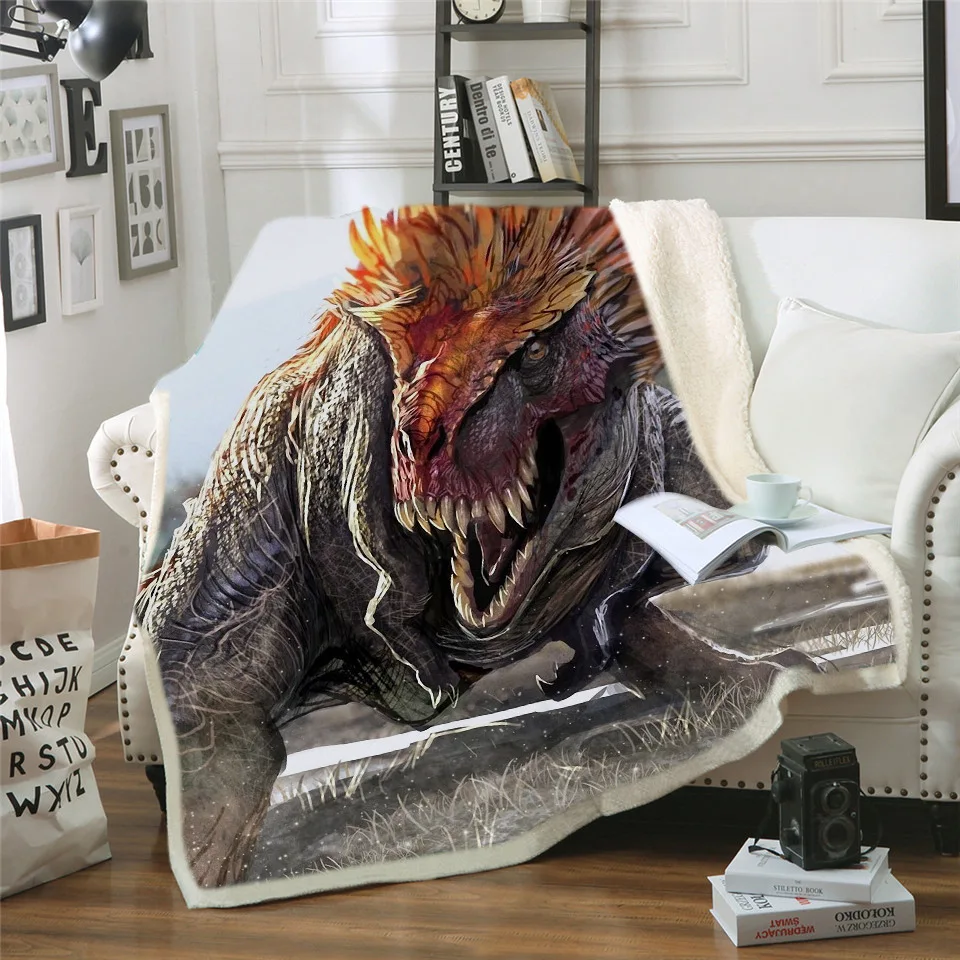 Posteľná bielizeň Zásuvky Dinosaura Načechraný Deka Jurský Mäkkú Deku Chlapci 3D Zvierat Sherpa Deka Tyrannosaurus posteľná bielizeň Cobertor 002