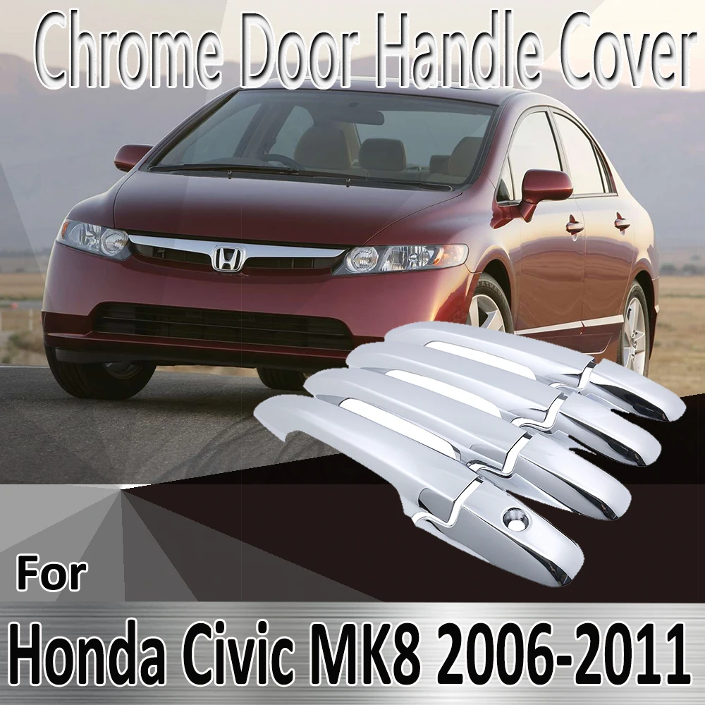 Pre Honda Civic MK8 2006~2011 2007 2008 2009 2010 Styling Samolepky, Dekorácie Chrome Dverí Rukoväť Kryt Prerobit Auto Príslušenstvo