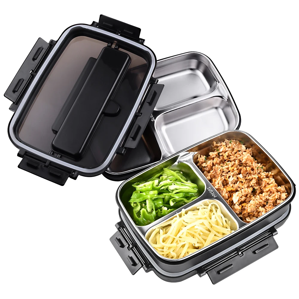 Prenosné 304 Nerezovej Ocele Bento Box s 3 Priehradkami, Lunch Box Nepresakuje Mikrovlnný Ohrev Jedla Kontajner Stolový Dospelých