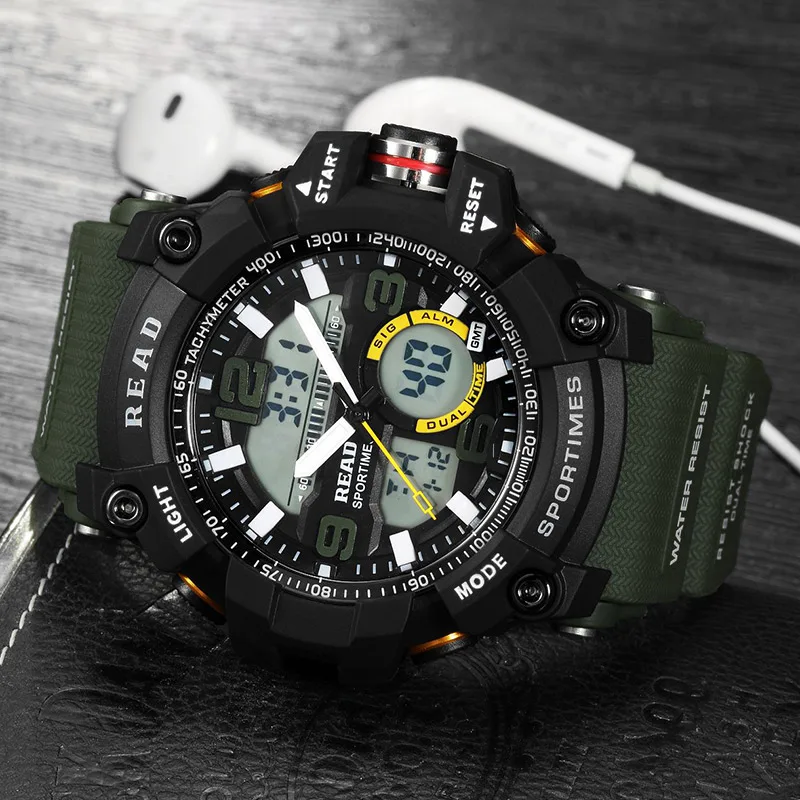 PREČÍTAJTE si Športové Hodinky Pre Mužov Hodinky Dual Time Zones Quartz Analógové Digitálne náramkové hodinky Vodotesné Vojenské Relogio Masculino XFCS