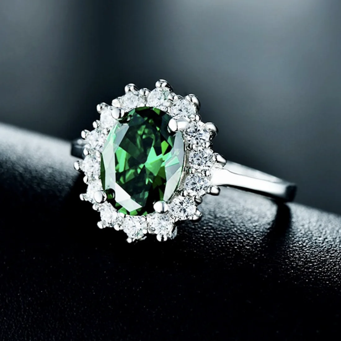 Princezná Diana krúžok prst Reálne 925 Sterling Silver Modrá zelená Prírodný drahokam Zafír Prstene Pre Ženy, Svadobné šperky
