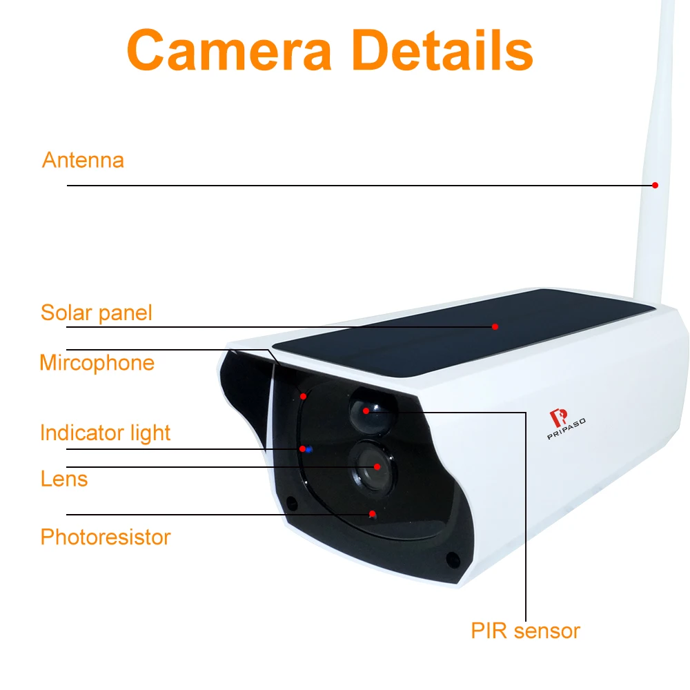 Pripaso 1080P Solárnej Energie IP Kamera 2MP Bezdrôtovej siete Wi-fi Bezpečnostný Dohľad Cam Nepremokavé Vonkajšie CCTV Kamera IR Nočné Videnie