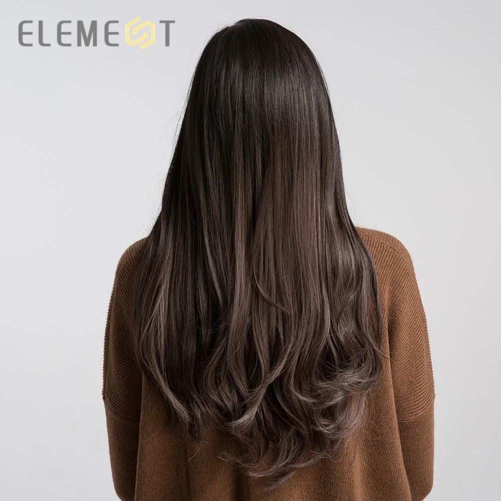 Prvok Dlho Syntetické Prírodné Vlny Parochňu S Bočným Fringe Prírodné Nadpis Glueless Ombre Hair Nahradenie Strany Parochne pre Ženy