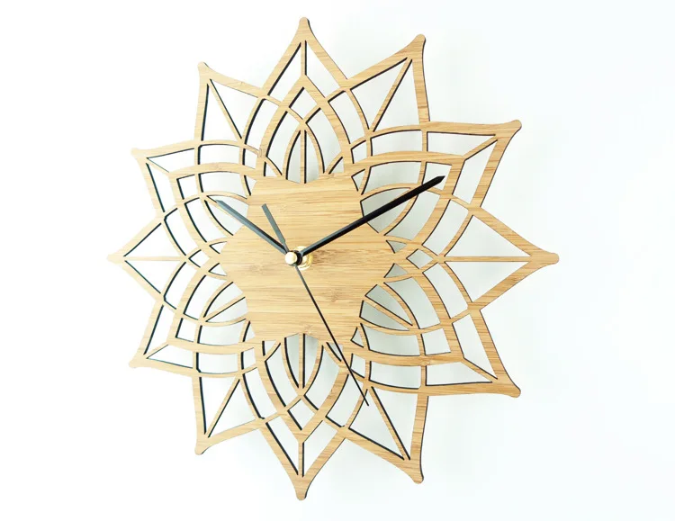 Prírodné Drevo Lotus Drevené Nástenné Hodiny Bambusu Stene Visí Hodinky Quartz Stlmiť Hodiny Moderný Dizajn reloj de porovnanie moderno reloj