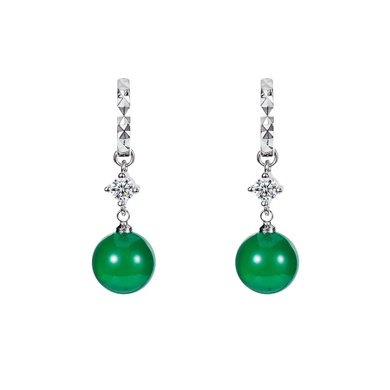 Prírodné Ruby Jade & Emerald Drahokam 925 Sterling Silver Bohemia Náušnice pre Ženy, Striebro 925 Šperky Green Jade Náušnice Loptu