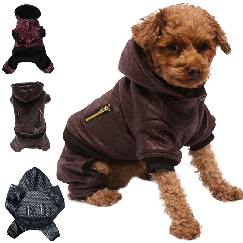 Psa Kožené Oblečenie, Zimné Kabát Oblečenie Pre Malé Psy Teplé Hoodies Psov Coats Odnímateľný Dvoch-Dielny Set Bunda Pet Oblečenie
