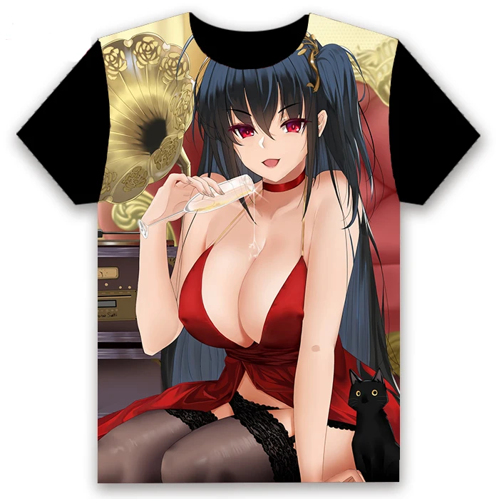 Pánske T-shirt Anime Hry Azur Lane akagi kaga slávnych Vytlačené Cosplay Krátkym Rukávom Unisex Čierny Čaj Topy Letné Oblečenie