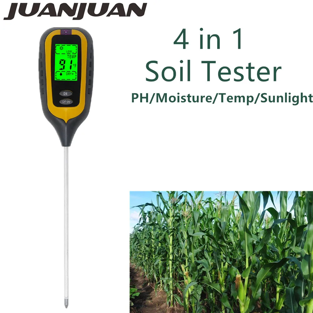 Pôdy Tester 4 v 1 PH Pôdy Vlhkosti Meter, Teplomer, Vlhkomer Slnečnému žiareniu na Monitor s Podsvietením Pre Záhradné Rastliny Test Nástroj 20%