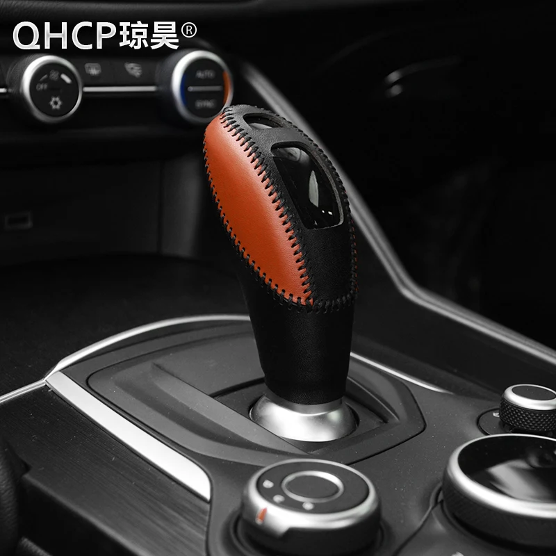 QHCP Kožené súkolesie Auto Nálepky Radiacej Páky Kryt Dekorácie vhodné Na Alfa Romeo Giulia Stelvio Auto Styling Interiérové Doplnky