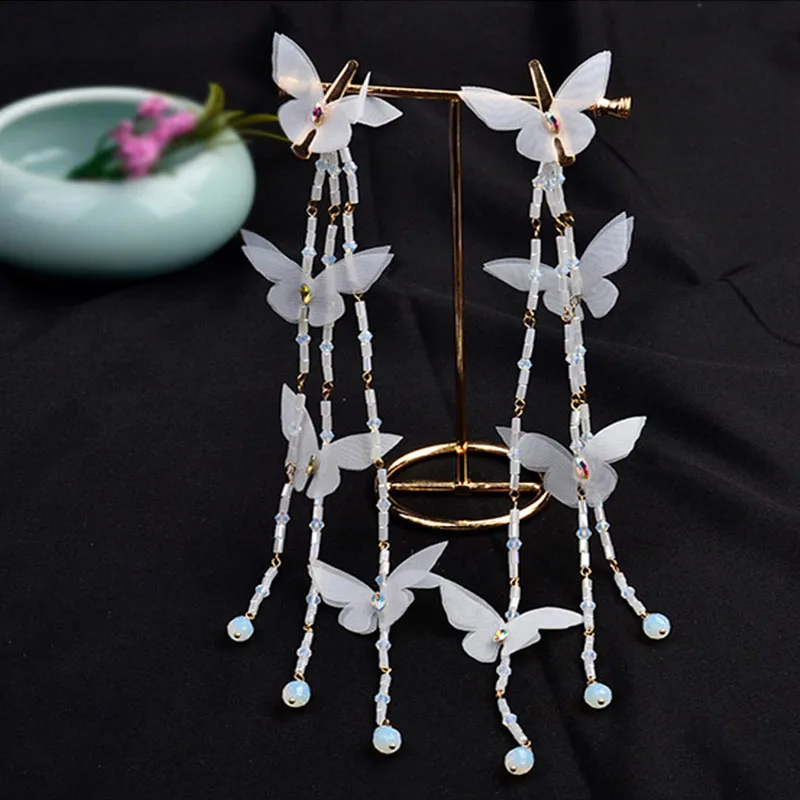 QIANJI Čínsky Hanfu strapec headdress celý set krásny motýľ vlásenky šperky, vlasové doplnky dávnych príslušenstvo