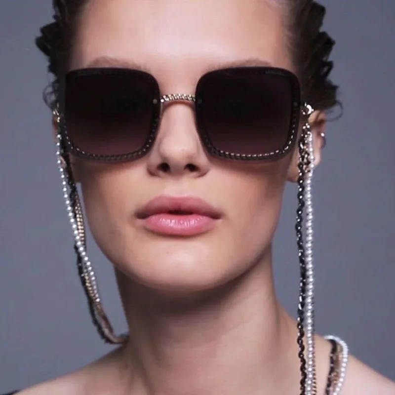 QPeClou 2020 Nové Módne Jedinečné Kovové Reťaze Slnečné Okuliare Ženy Značky Dizajnér Vintage Námestie Slnečné Okuliare Odoslané Bez Reťazca