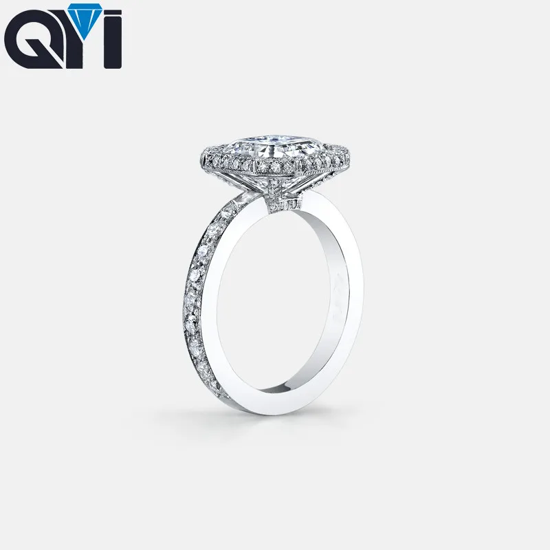 QYI 925 Sterling Silver Ring 3 Ct Asscher Rez Simulované Diamantové Zásnubné Prstene Pre Ženy, Svadobné Promise Ring, Svadobné Šperky