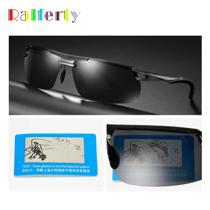 Ralferty Polarizované slnečné Okuliare Mužov 2019 UV400 Kvalitné Rybárske Ovládač Nočné Videnie Slnečné Okuliare bez obrúčok Okuliare Oculos A8003