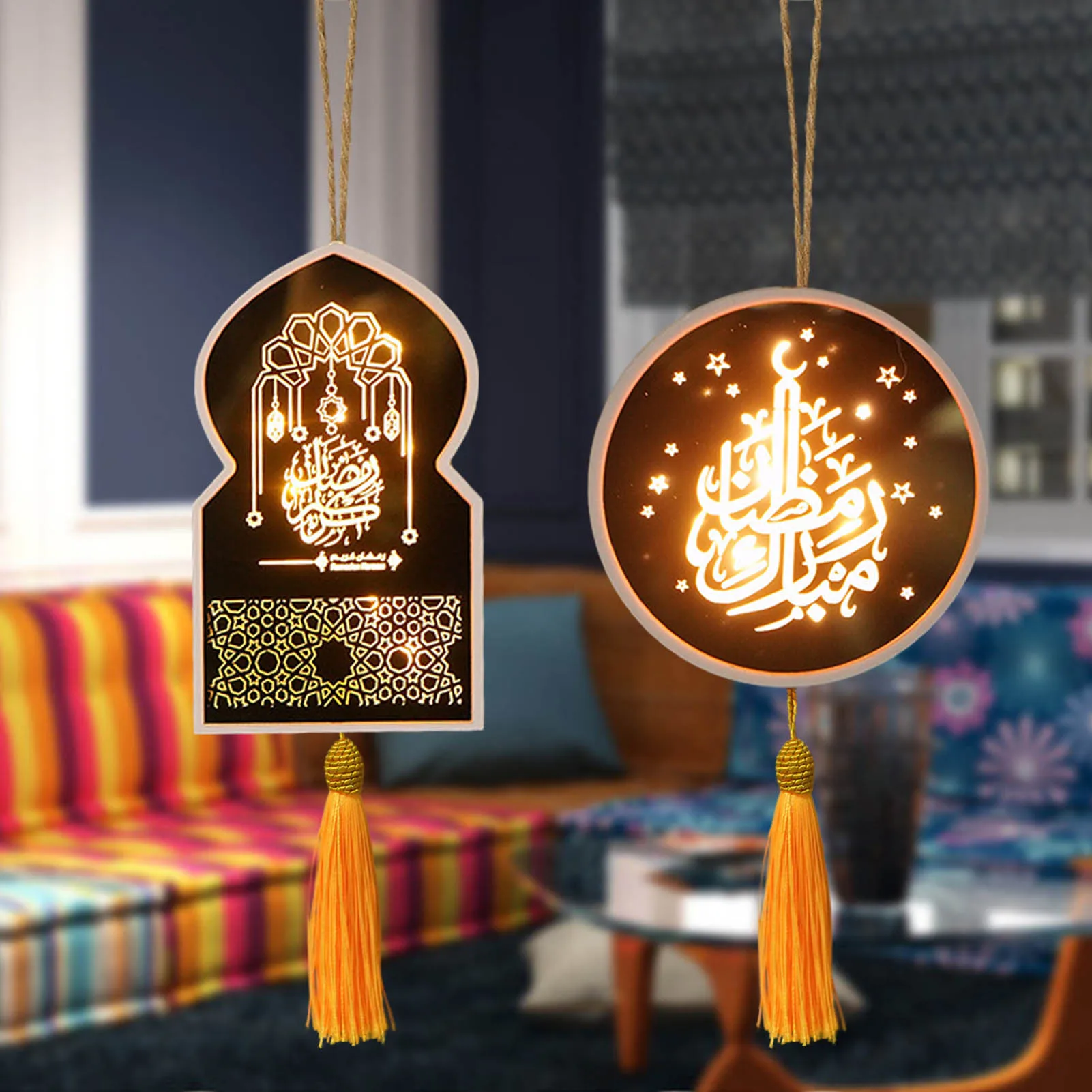 Ramadánu Dekoratívne Svietidlo Drevené Svietidlo S LED Svetlá Festival Lantern Šťastný Eid 2021 Svetlá Dekorácie