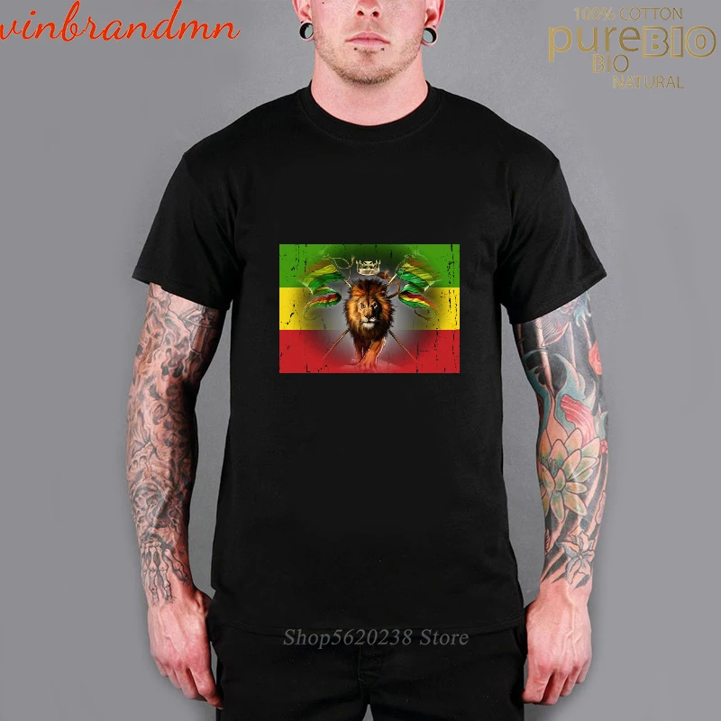 Rasta Lev Z Júdovho T-Shirt Etiópskej Kríž Reggae krátky rukáv Slúchadlá Jamajský Rastafariho Zion Tričko Mužov Oblečenie Tee Tričko