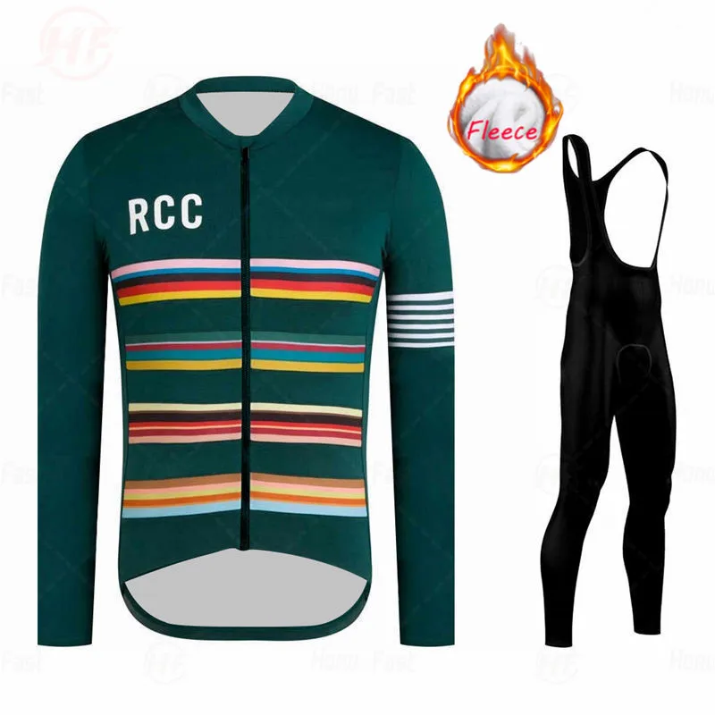 RCC 2021 Dlhý Rukáv Cyklistické Oblečenie Mužov Zimné Jersey Nastaviť Bicykel Thermal Fleece Bunda Auta Tím Vonkajšie MTB Jazda Športové oblečenie