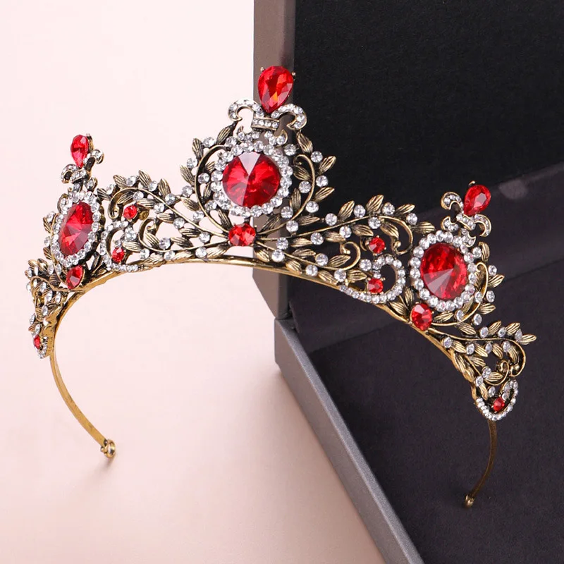Retro Barokový Red Crystal Drahokamu Veľké Koruny Tiaras de Noiva Hlavu Šperky Kvet Headpiece Ženy, Svadobné Doplnky do Vlasov BH