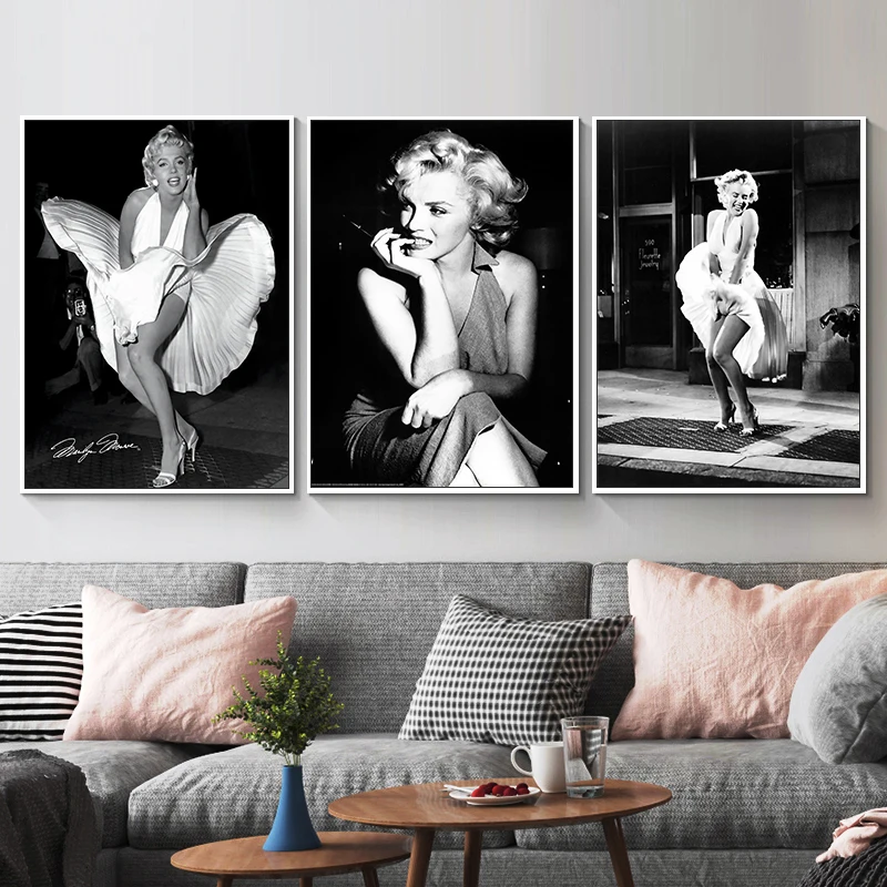 Retro Plagáty a Vytlačí Slávnej Marilyn Monroe Čierne a Biele Foto Plátno na Maľovanie Cuadros Wall Art Obrázok pre Obývacia Izba