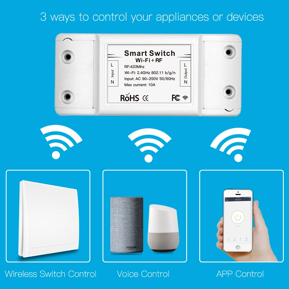 RF433 110V 220V Prijímač Smart Home Wifi Bezdrôtové Diaľkové Ovládanie Smart Switch,Smart Života/Tuya APP,Pracuje s Alexa Domovská stránka Google