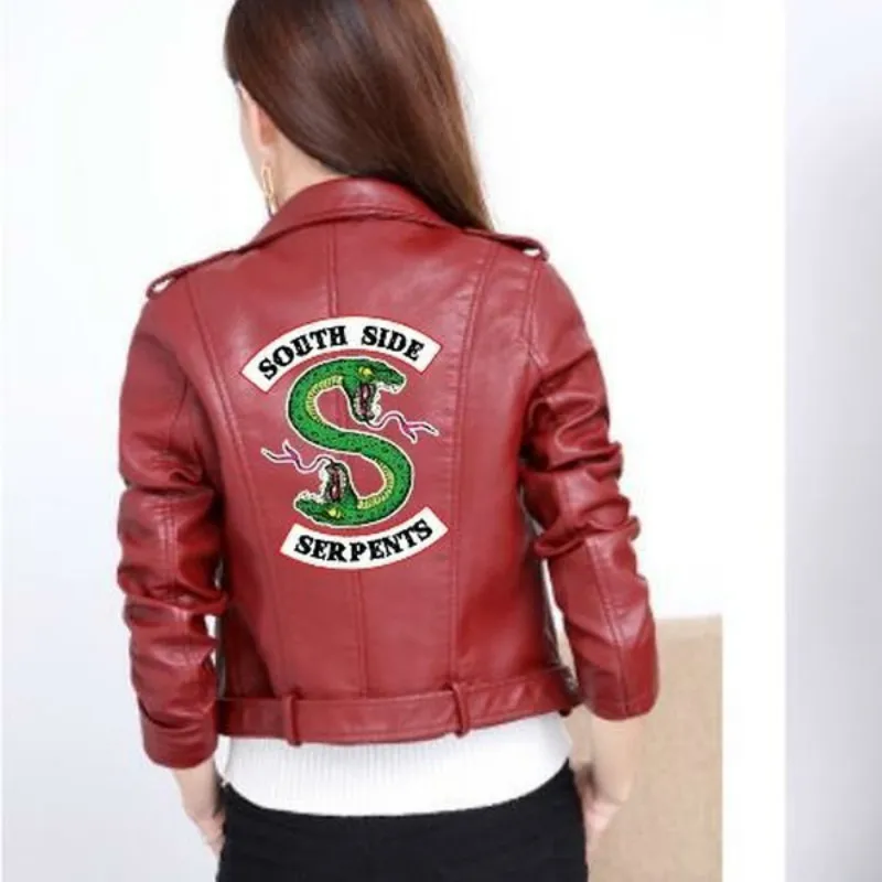 Riverdale Ženy PU Krátke Pás Bunda na Motocykel Plodín Topy Southside Hadmi Umelej Kože Full Rukáv Slim Čierne Kabáty