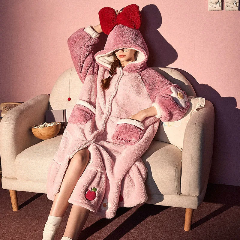 Roztomilý Kreslený Princezná Pajama Ženy Nositeľné V Teple Deka Rukáv Sleepwear Žena Voľné Nightsuits