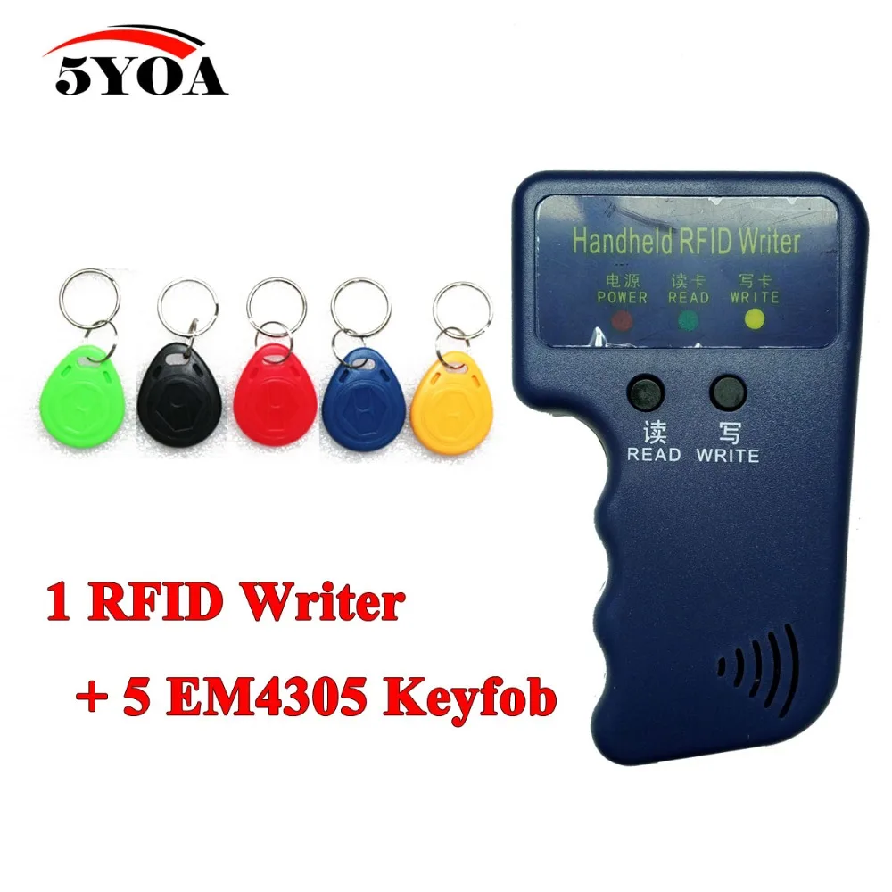Ručné 125KHz EM4100 RFID Kopírka Spisovateľ Rozmnožovacie Programátor Reader + 5 Ks EM4305 T5577 Prepisovateľné ID Keyfobs Značky Karty