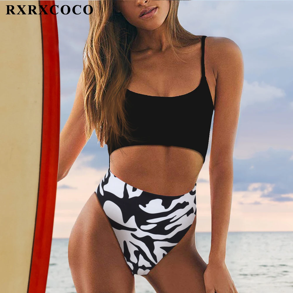 RXRXCOCO Plavky Ženy Jeden Kus Sexy Obväz Plávanie Oblek 2021 Pevné Ženské plavky Vysoký Pás Kombinézach Plavky Ženy