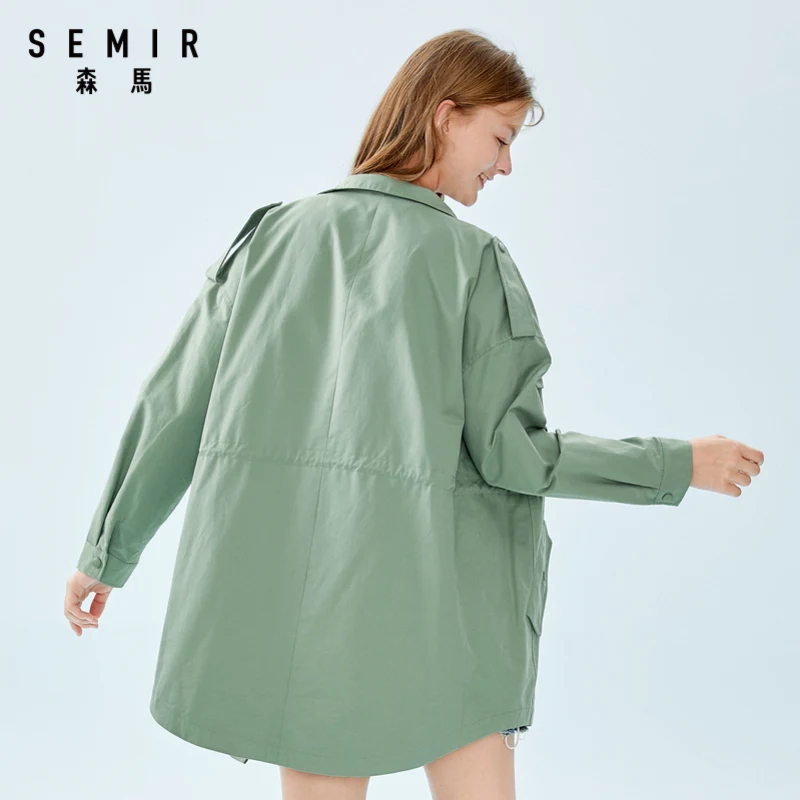 SEMIR Ženy bežné windbreaker kabát 2020 jar jeseň outwear nové retro voľné dlho stáť golier žena náradie bunda
