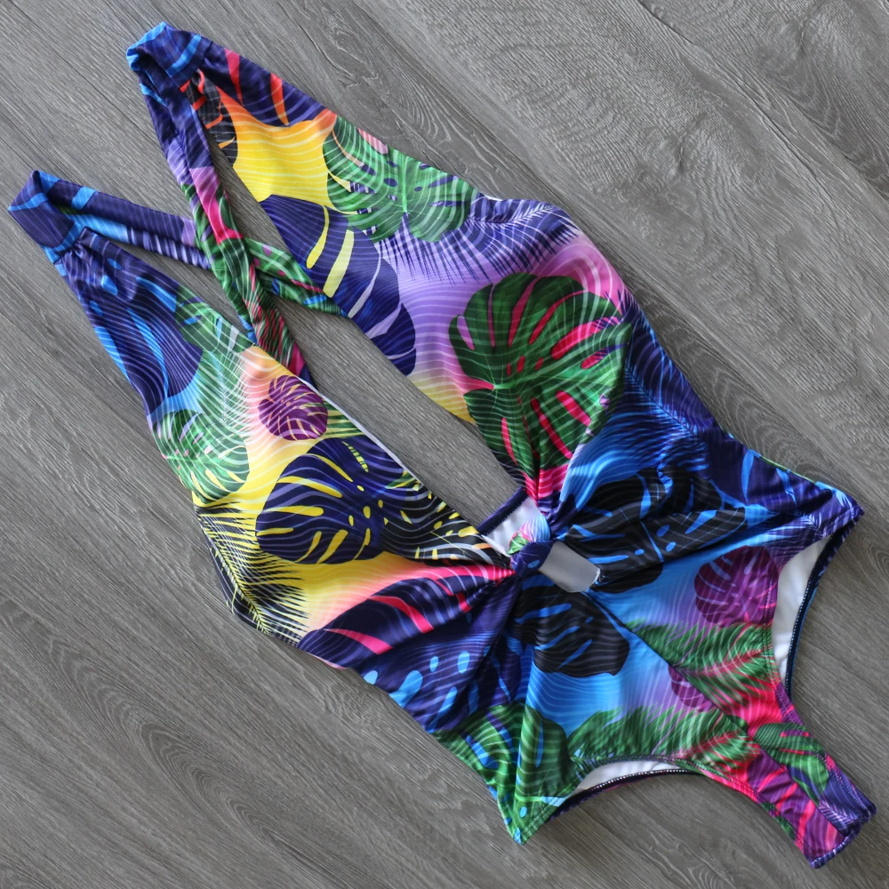 Sexy jednodielne Plavky Ženy Ženy Tlač na Kvetinový 2020 Plavky Strappy plavky Plážové oblečenie Hlboké V-neck Prehrabať Monokiny