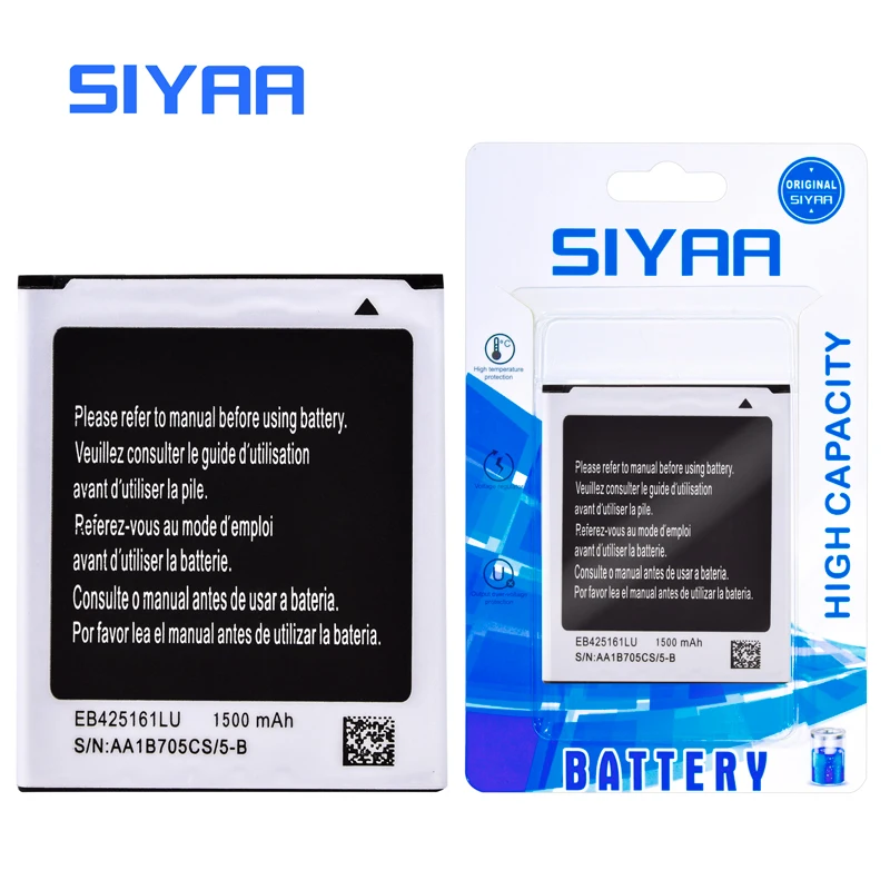 SIYAA Pôvodné EB425161LU Batérie Pre Samsung Galaxy ace 2 i8160 Trend Duos S7562 S3 mini 8190 Vysokou Kapacitou 1500mAh Batéria