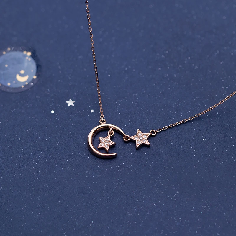 Skutočné 925 Sterling Silver Star a Mesiac Prívesok Náhrdelník Hypoalergénne Šperky pre Ženy, Dievčatá